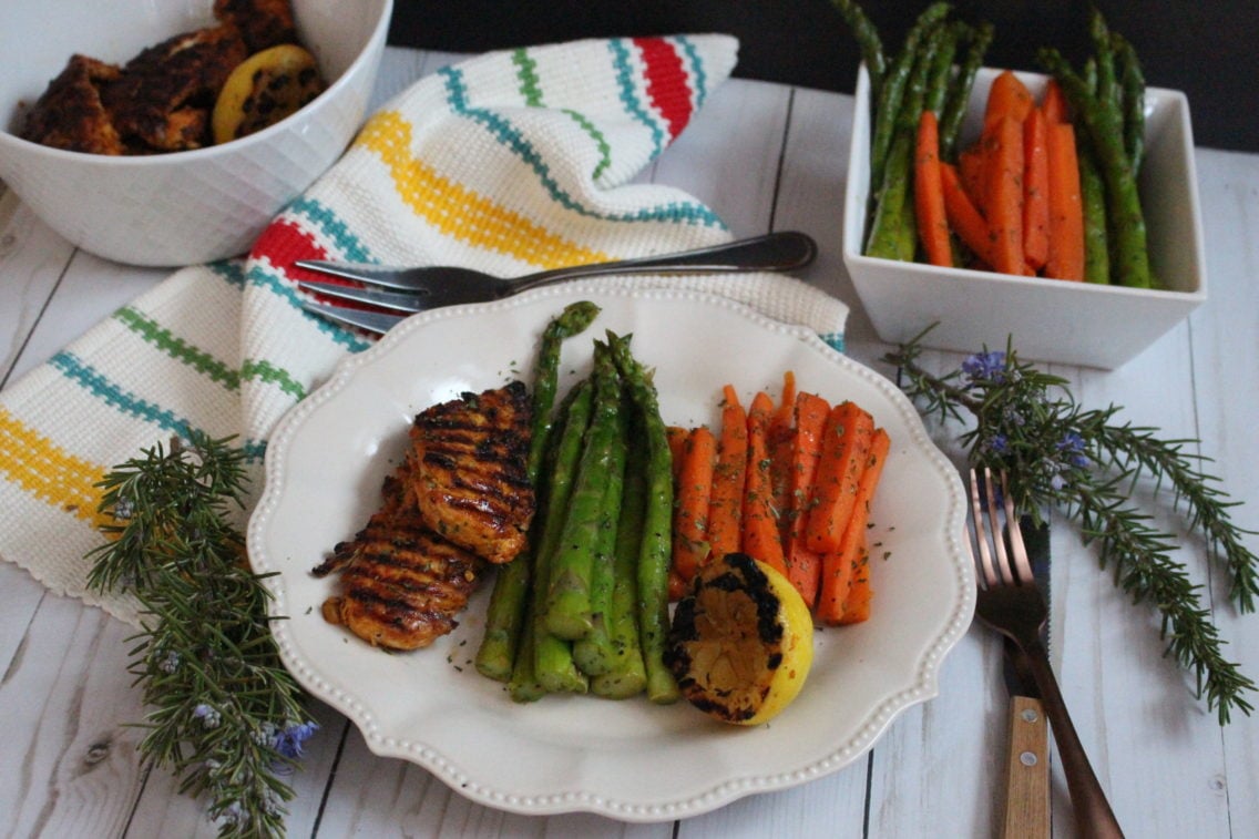 maple glazed asparagus and carrots with chicken breast
