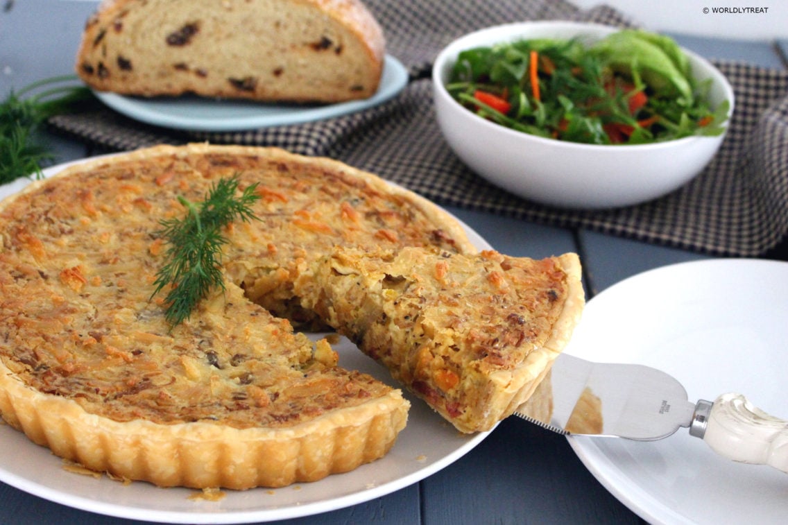 caramelized creamy leek, onion and artichoke tart