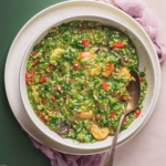 A serving of okra in a white bowl.