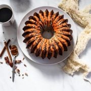 Pumpkin pecan bundt cake with brown butter maple glaze