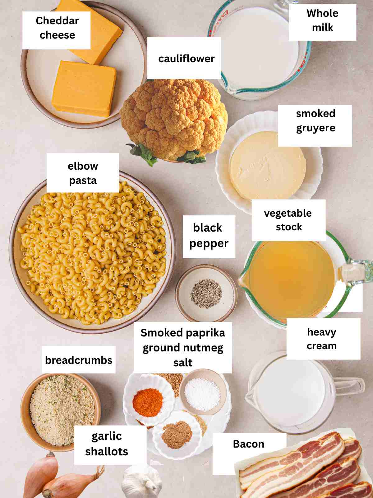 ingredients for the cauliflower mac and cheese.