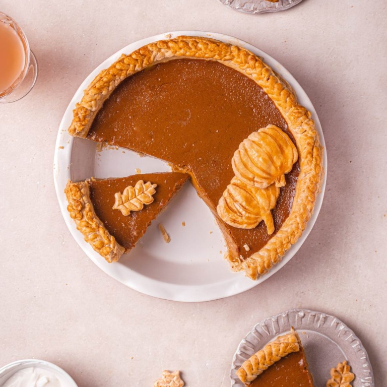 homemade sweetened condensed milk decorated with puff pastry leaves and served with sour cream.