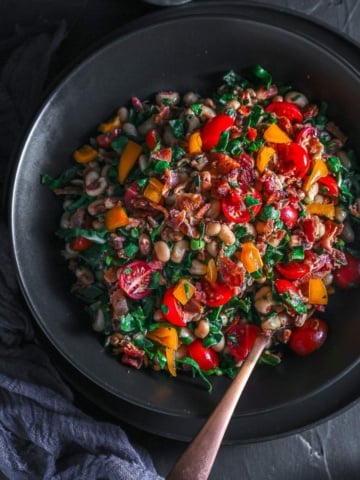a bowl of black eyed beans salad.