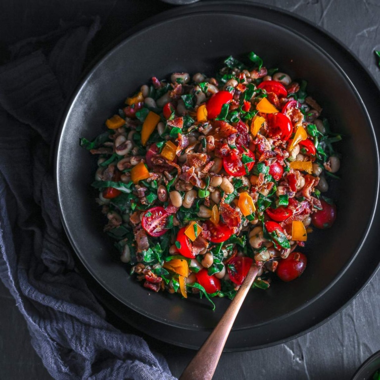 a bowl of black eyed beans salad.