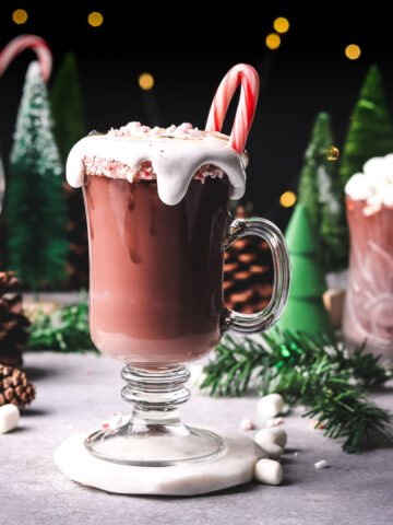 a cup of spiked peppermint hot chocolate