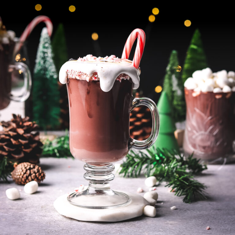 a cup of spiked peppermint hot chocolate