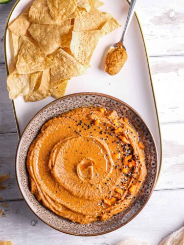 top down view of hummus in a bowl