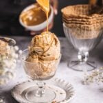 drizzling cookie butter over ice cream