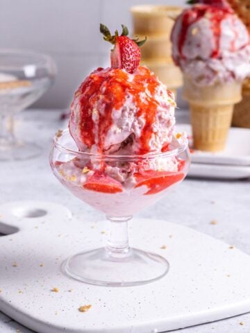 rhubarb ice cream in a serving glass