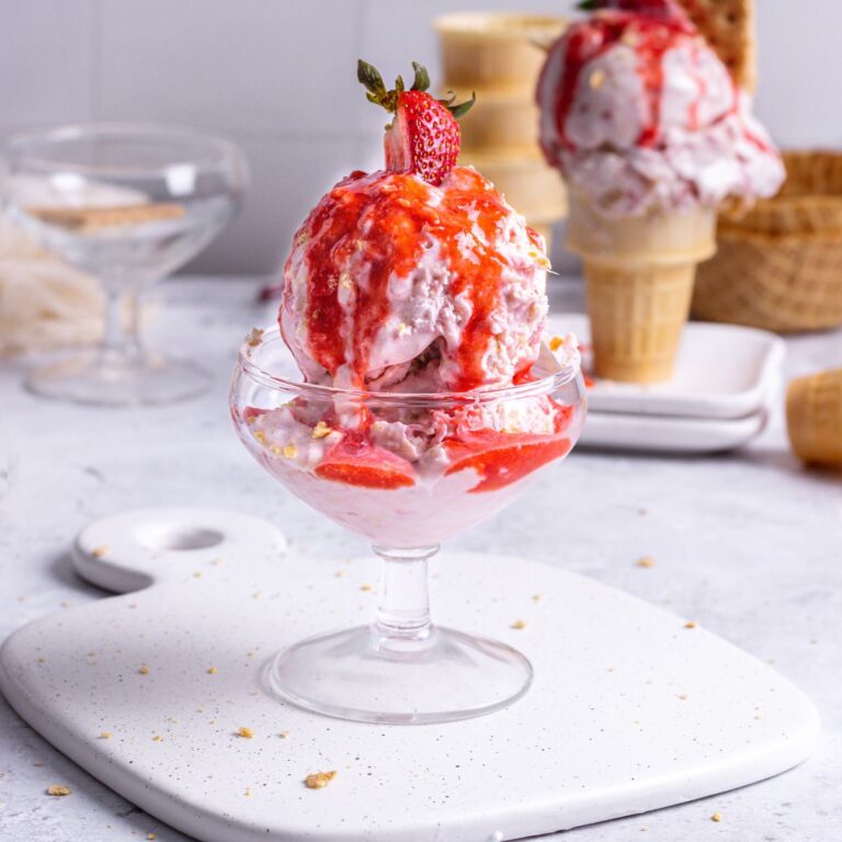 rhubarb ice cream in a serving glass
