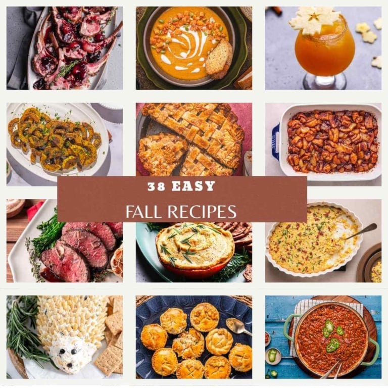 A collage of 38 easy fall recipes to try.