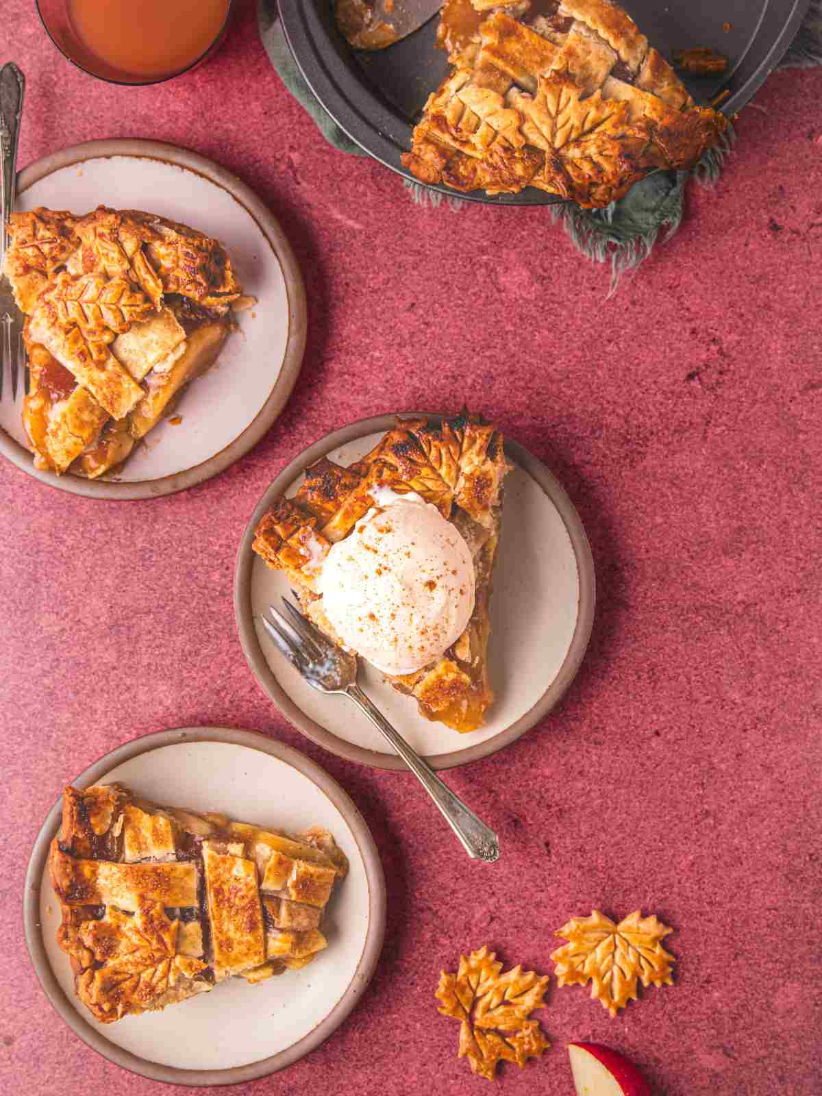 Vanilla ice cream on a slice of pie.