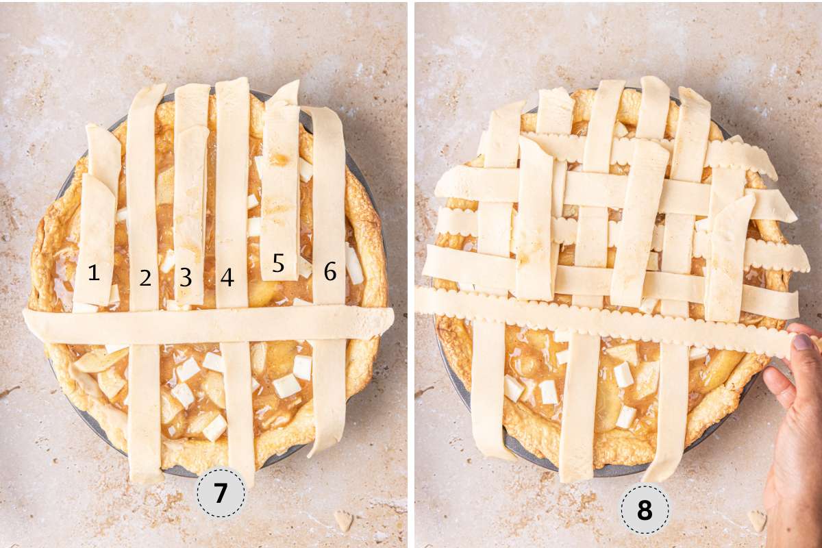 Making the lattice for the top of pie.