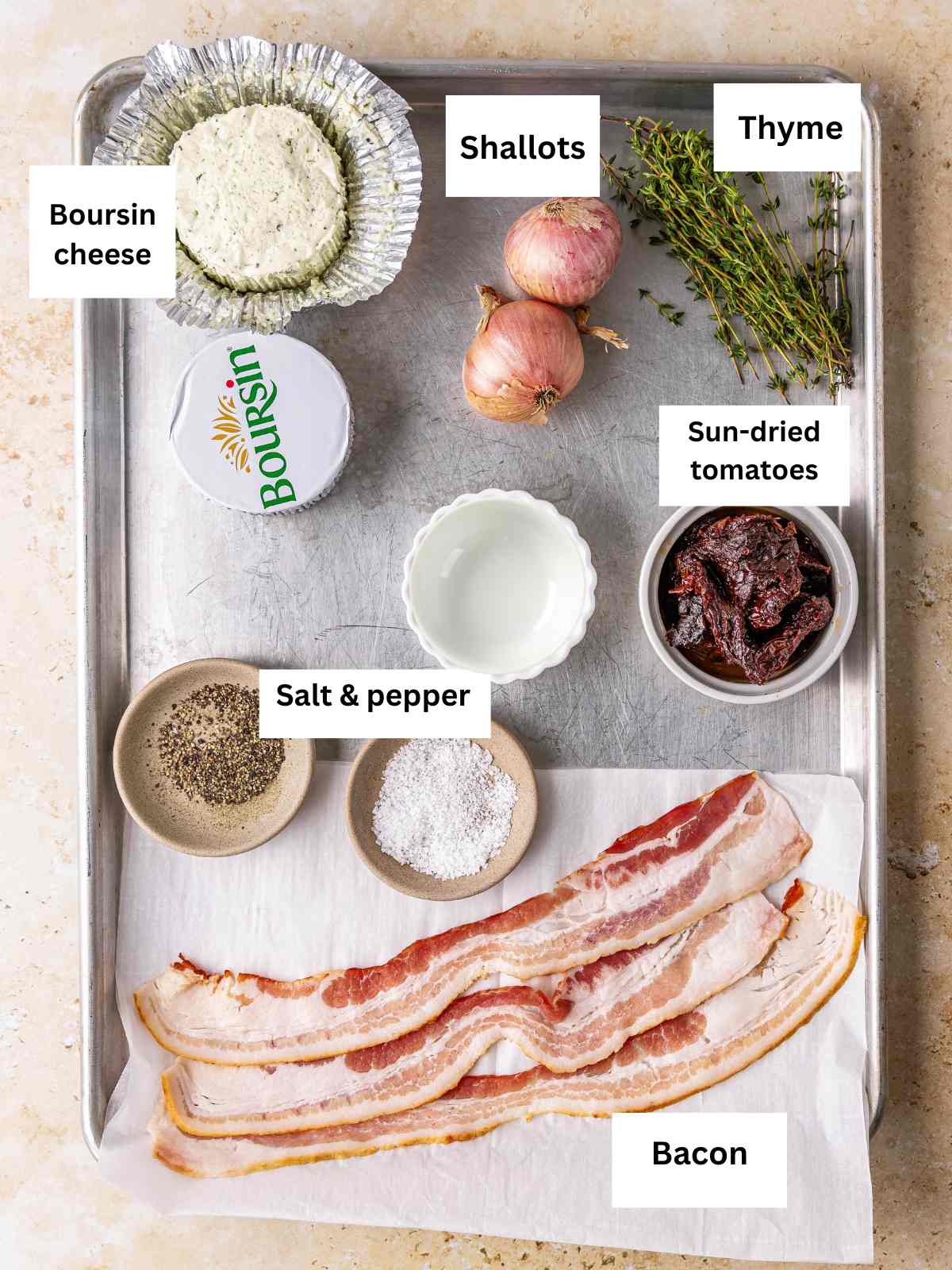 Ingredients needed to make boursin dip.