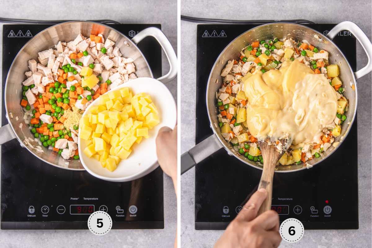 Adding the vegetables into the pot together with the condensed soups.