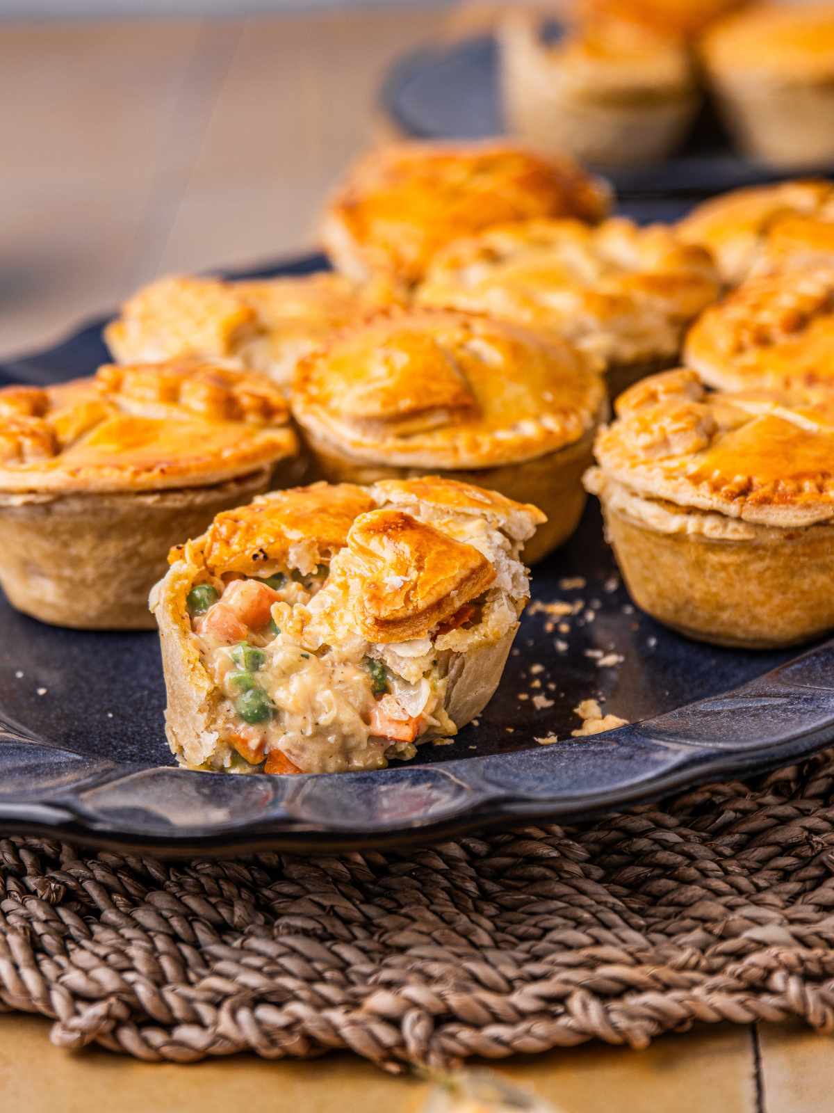 A muffin tin pie showing the creamy filling.