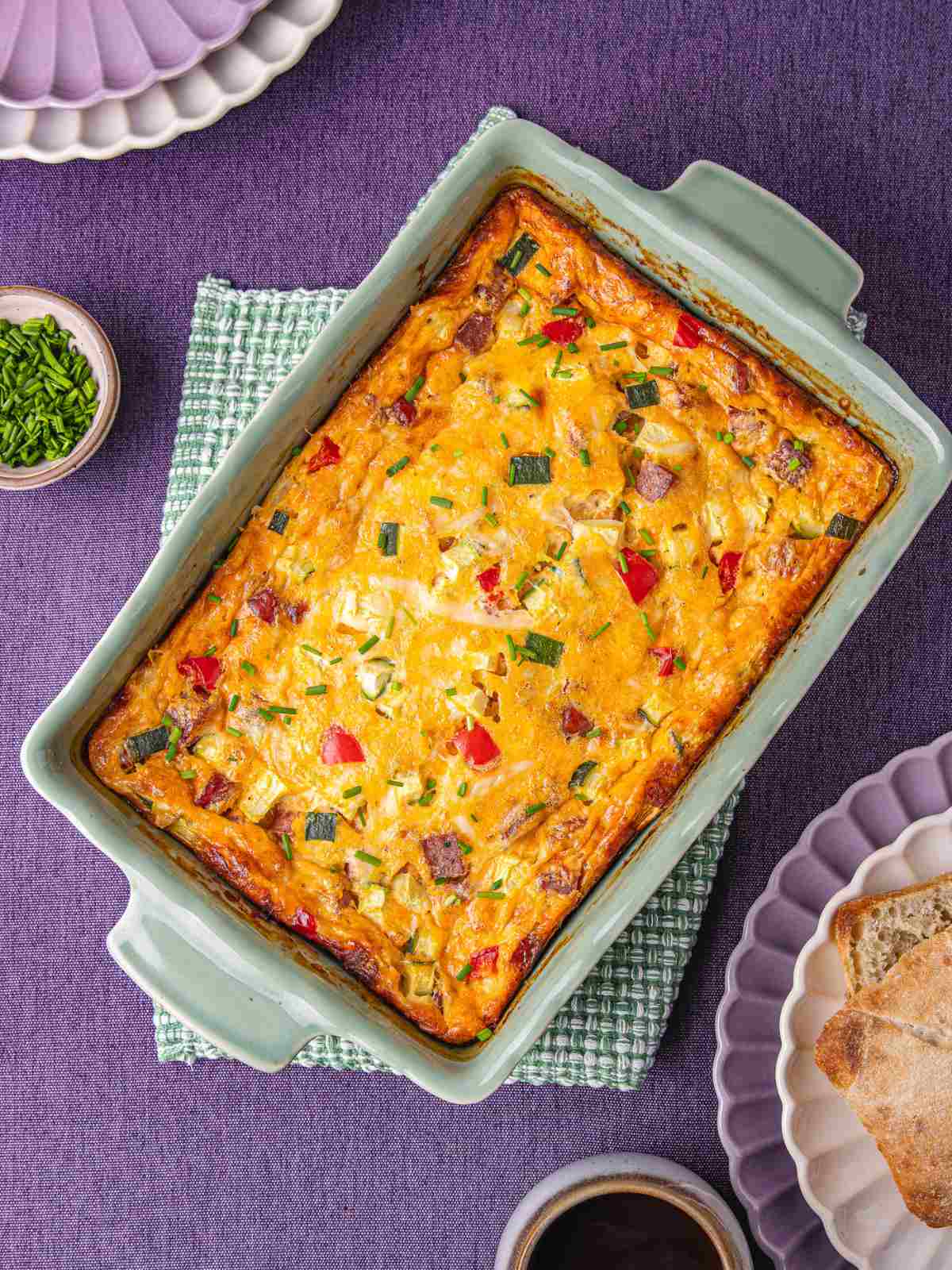 Cottage cheese egg bake in a casserole dish.