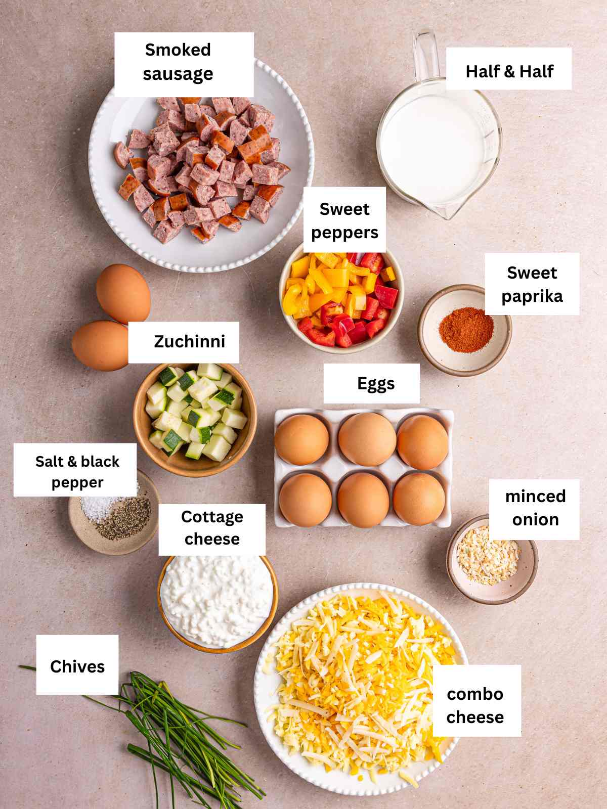 Ingredients needed to make the casserole.