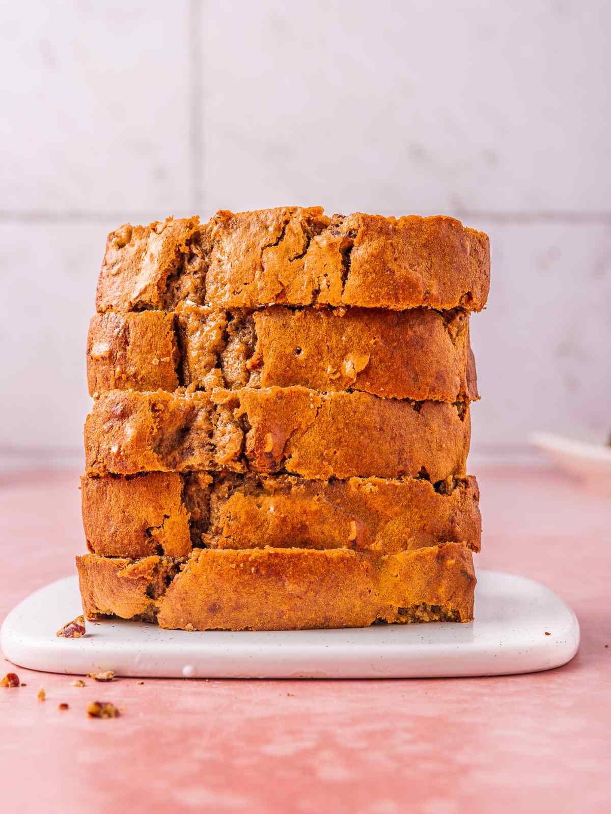 A stack of high protein bread.