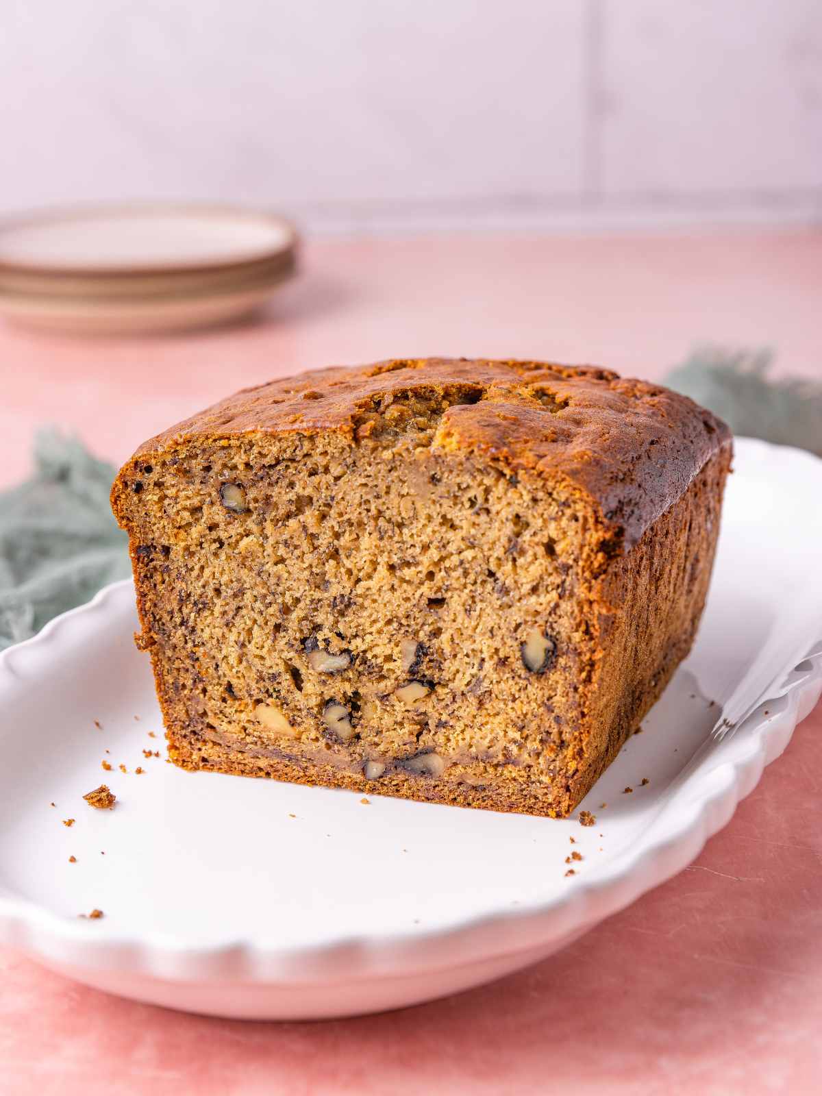 Bread with nuts showing the crumb texture.