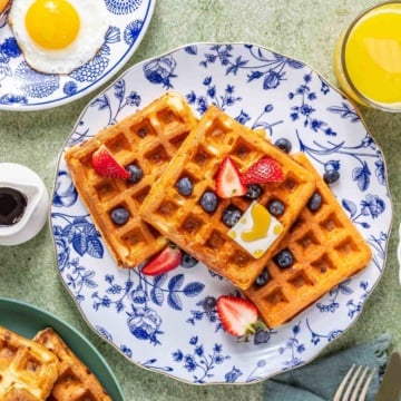 Cottage cheese waffles with berries.