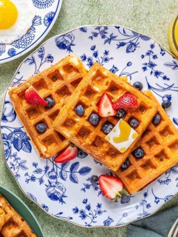 Cottage cheese waffles with berries.