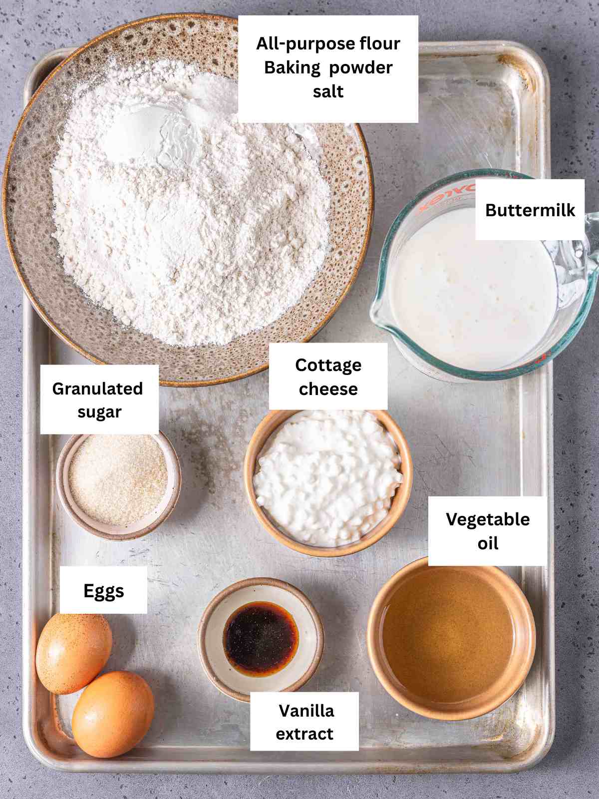 Ingredients needed to make the waffles with cottage cheese.