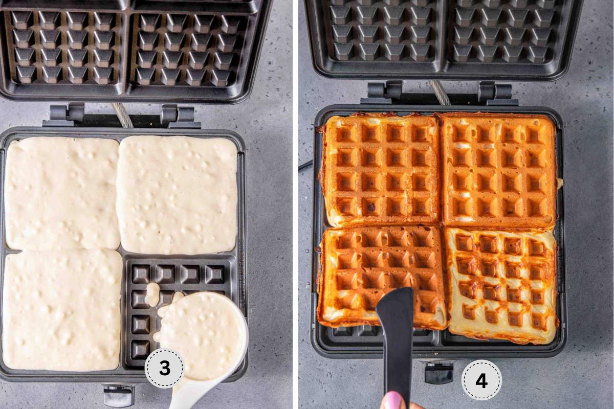 Cooking the waffles.