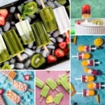 Varieties of easy homemade popsicles recipes on a flat surface.