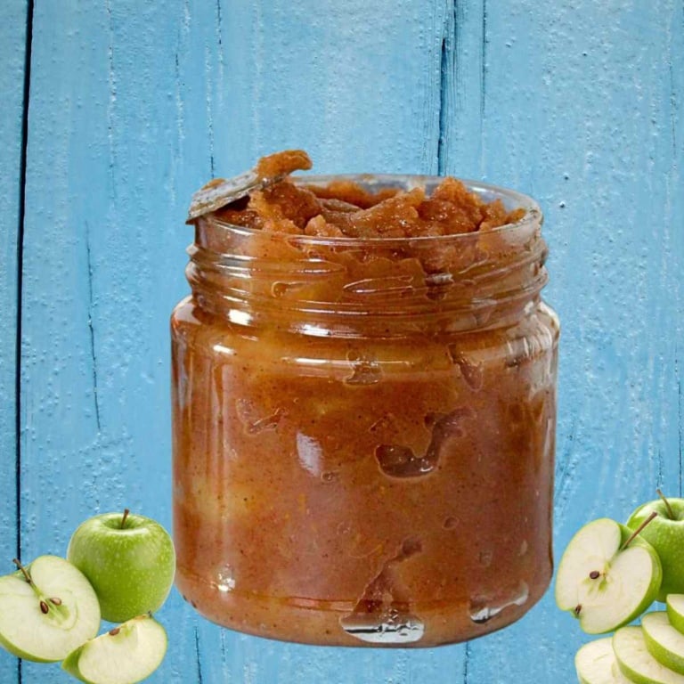 Homemade apple sauce in a jar.