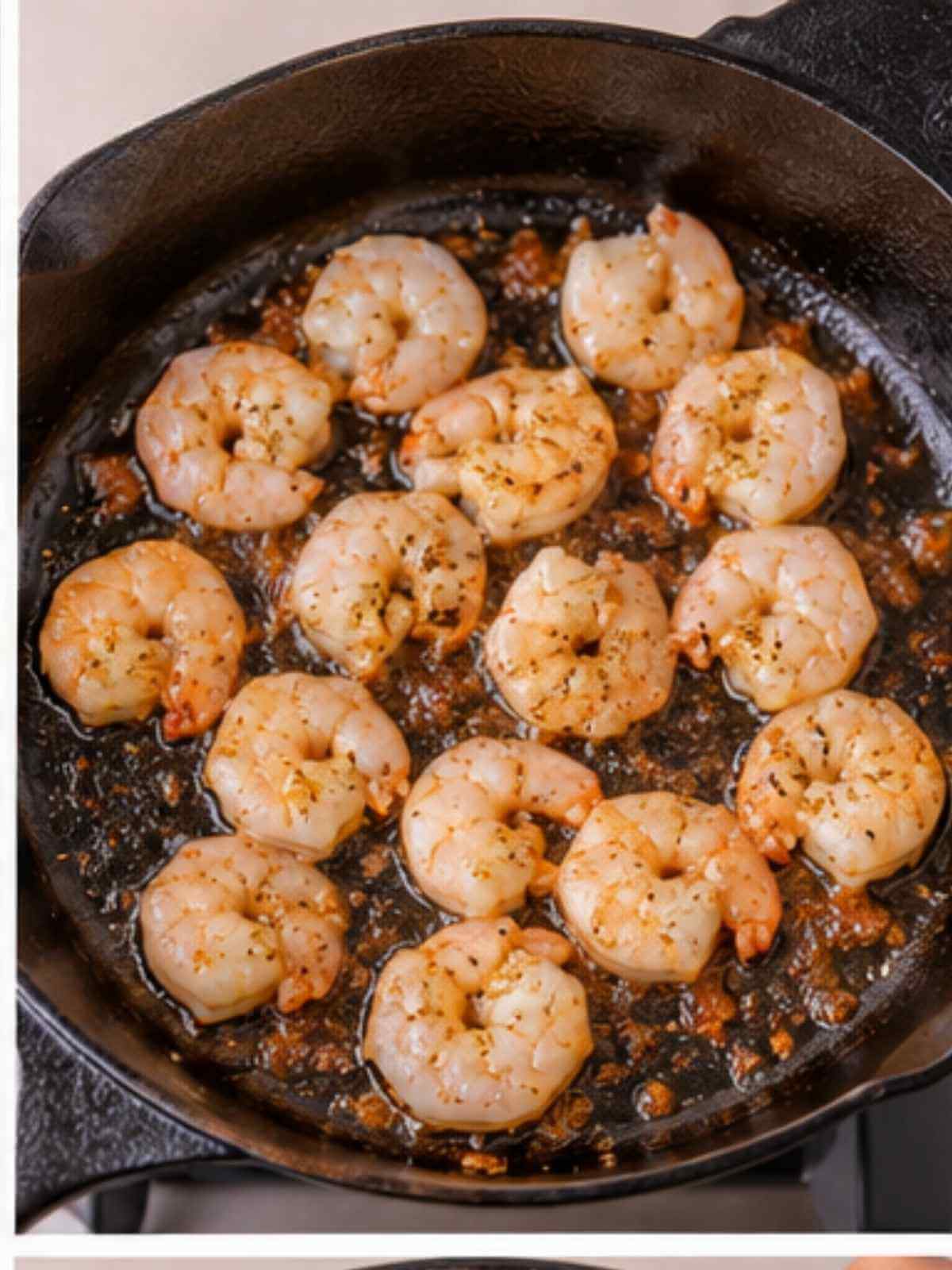 Cooking the shrimp in a heavy bottom pot with olive oil.