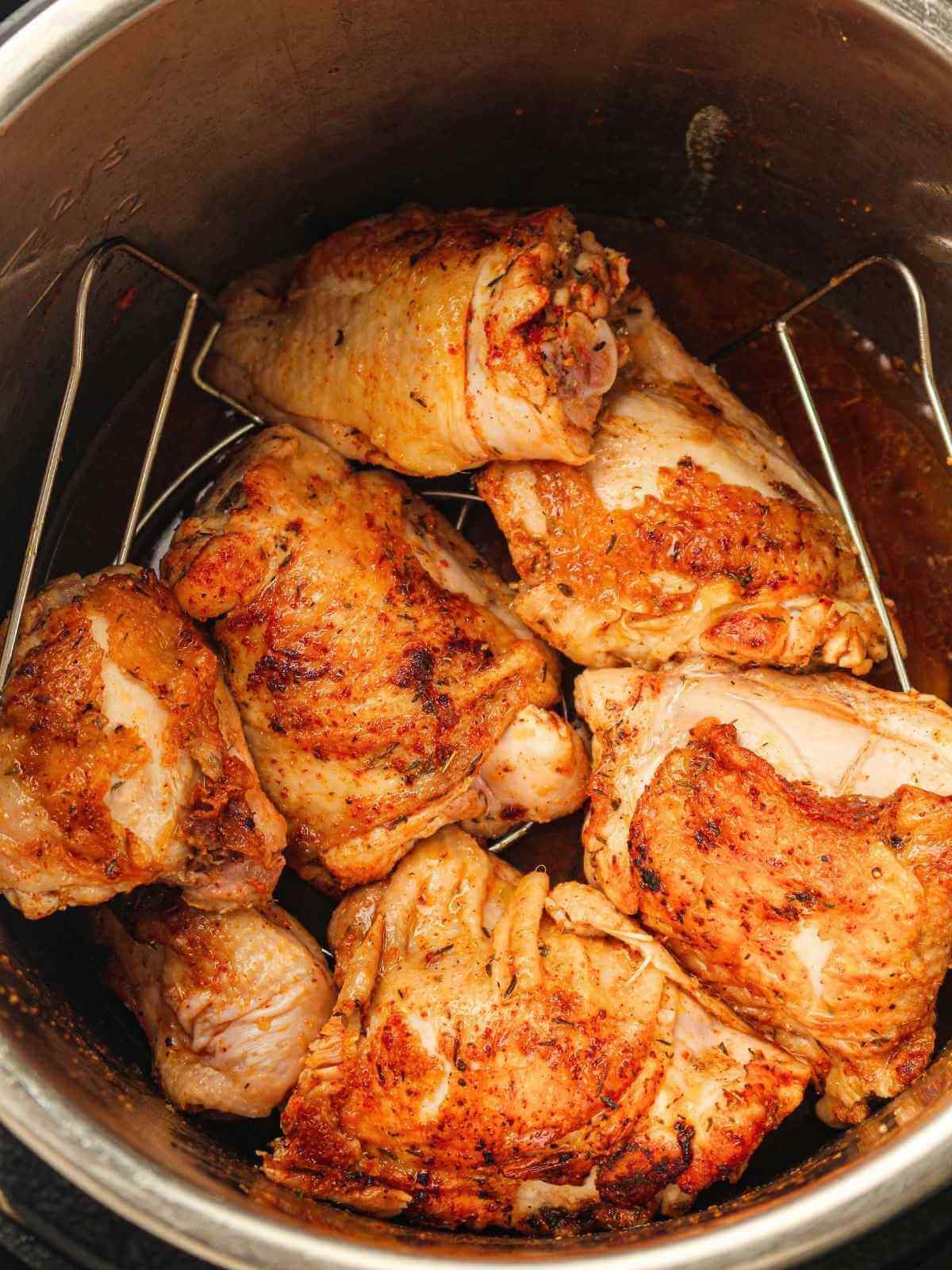 Placing the chicken on a trivet.
